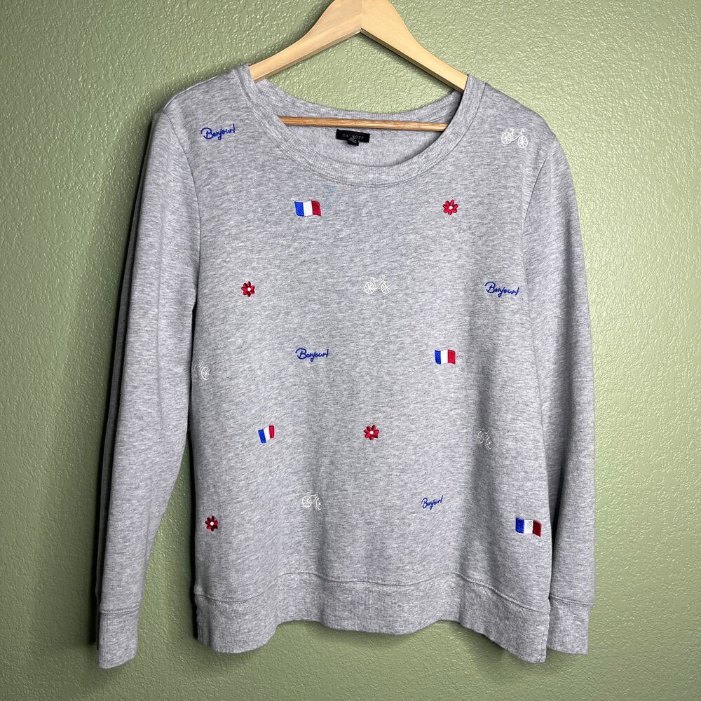 Talbots Grey Sweatshirt with French Flag Embroidery